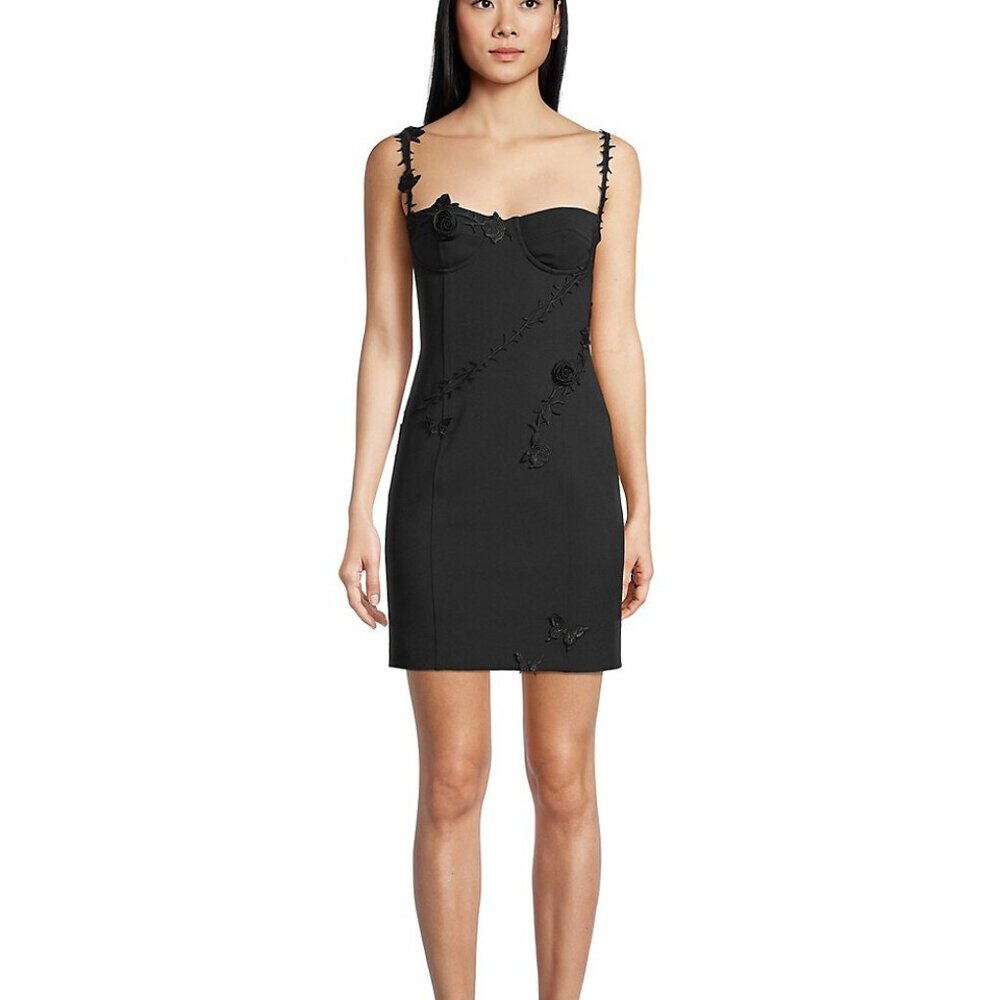 Blumarine - Sleeveless Rose & Thorn Embroidered Mini